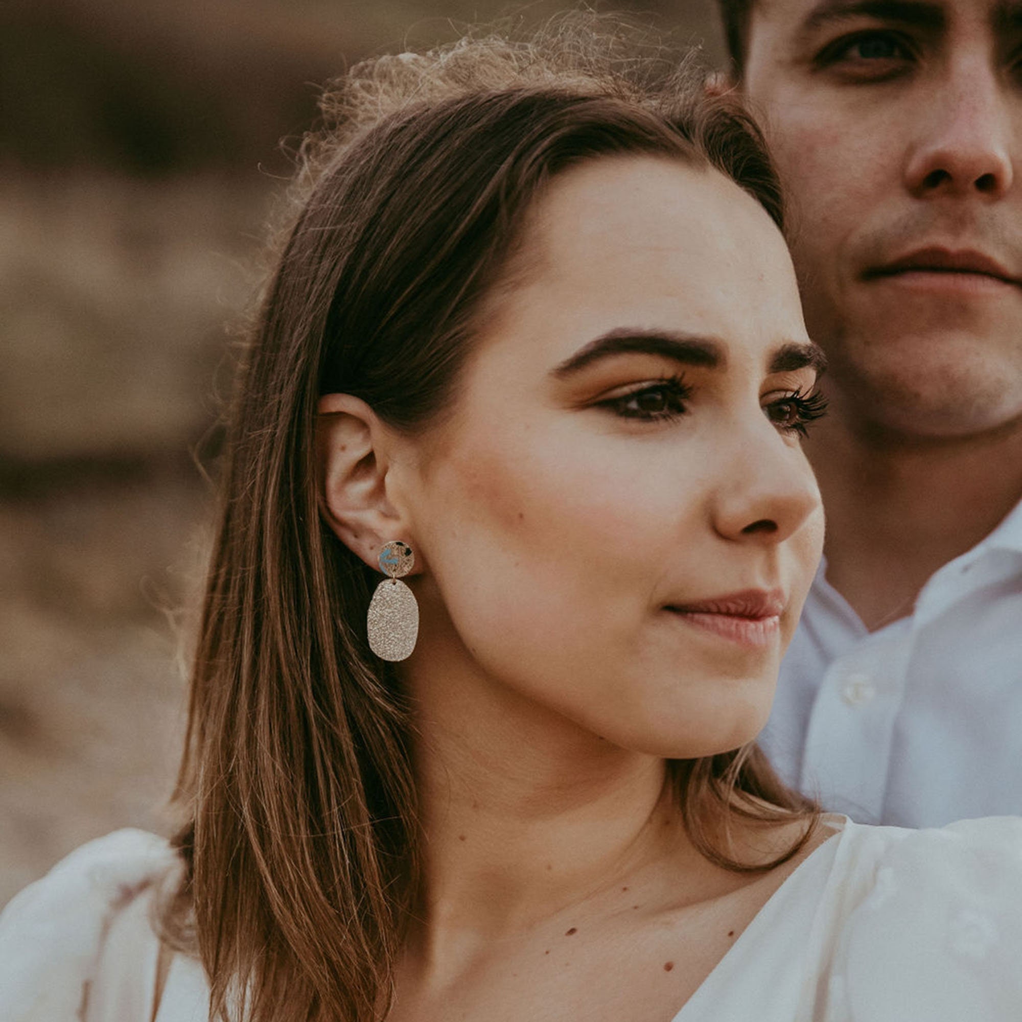 Floral Oval Drop Earrings. Handpainted Gold Statement Earrings Made With Leather Offcuts. Autumn Wedding Or Fall Jewellery