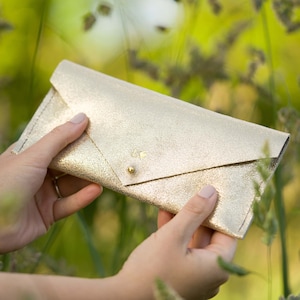 Gold Leather Envelope Clutch Purse: Personalised Metallic Bag