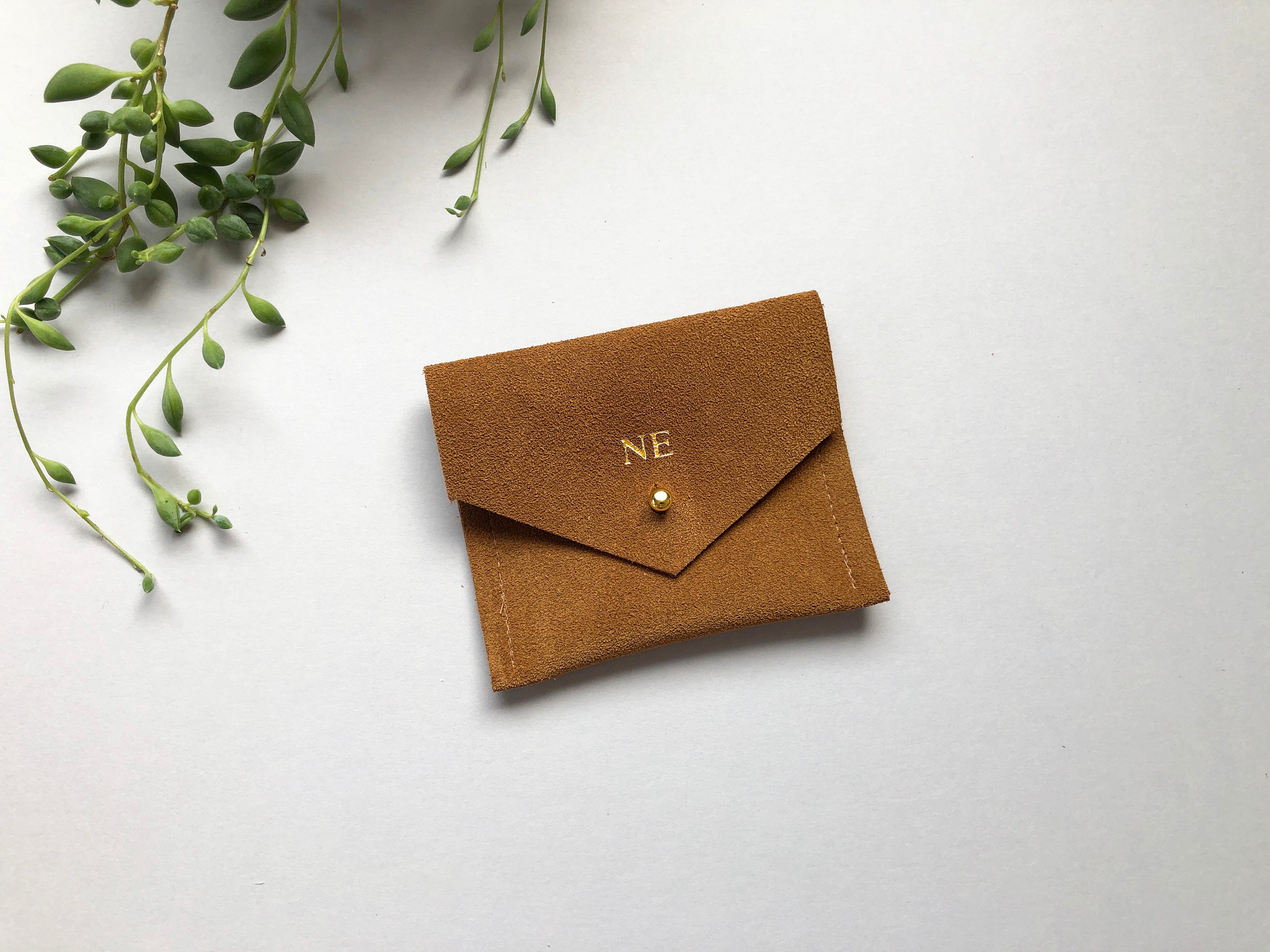 Personalised Square Business Card Holder in tan brown suede Etsy
