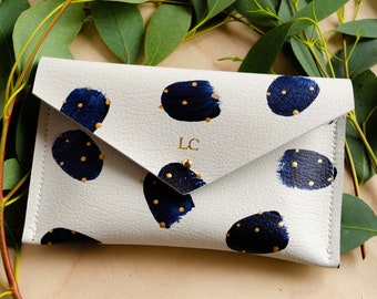 Personalised Navy and Gold Spot Recycled Leather Everyday Purse