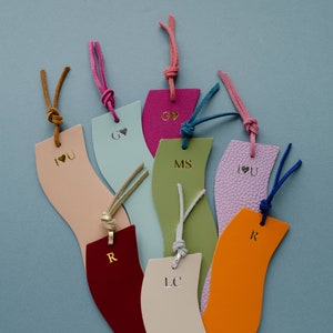 Wavy Personalised Leather Bookmarks, Colourful bookmarks with Initials, book lover gift for friends, stocking filler or bookworm gifts.