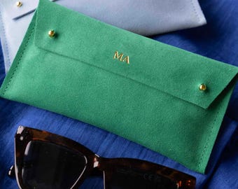 Personalised Suede Glasses Case: Colourful Soft Eyeglasses Pouch. Mothers Day Gift.