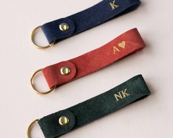 Personalised Suede Keyring, Unisex Christmas Gift, Luxury Stocking Filler, Secret Santa Gift, Initial Keychain, Gift for Him or Her