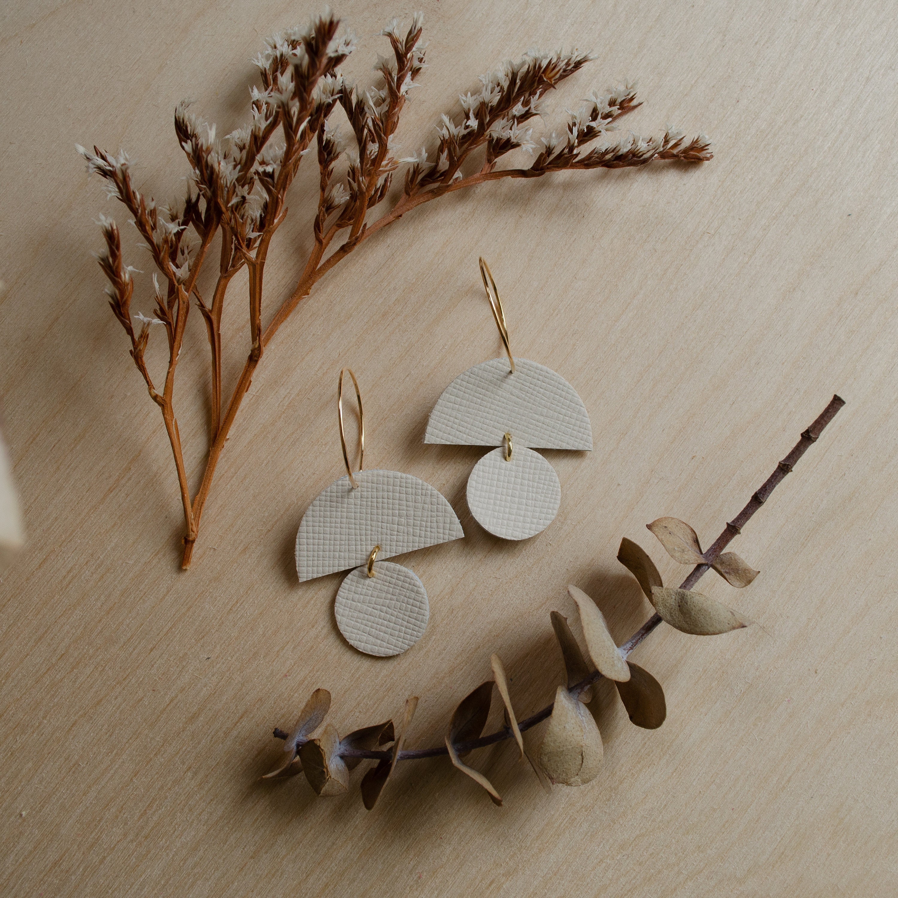 Sunrise Hoop Earrings Made From Recycled Leather. Beautiful Textured White, Cream Leather, Statement Bridal Jewellery Or Birthday Gift