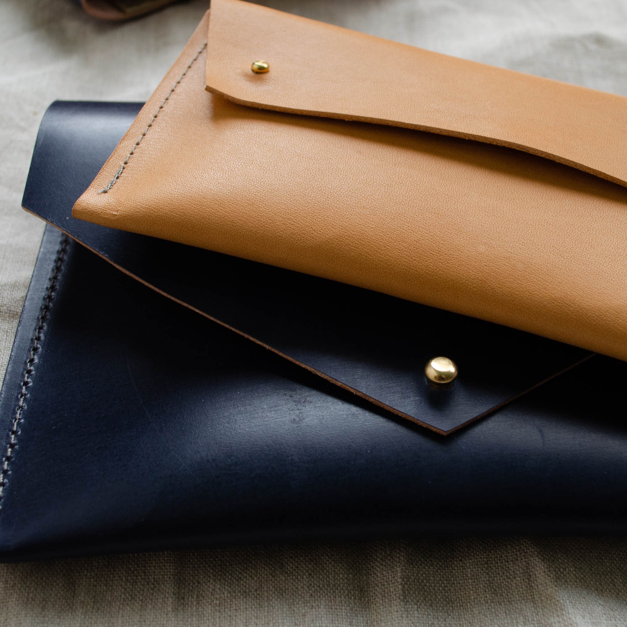 Navy Leather Clutch Bag Made With British Oak Tanned Leather. -  Canada