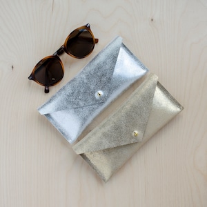 Gold Leather Glasses Case, Spectacles Case for her, Personalised Sunglasses case in Gold, Silver or Bronze. Gift for them.