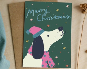 Merry Christmas Dog Christmas Card - Buy 1 or Pack of 4.