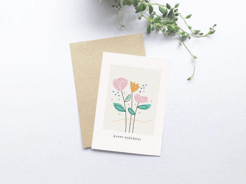 Happy Birthday Greeting Card Abstract, minimal, Flowers art card image 2