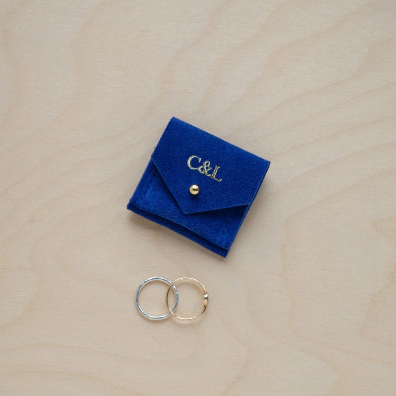 Personalised Suede Wedding Ring Pouch: Colourful Ring Bearer Case image 3