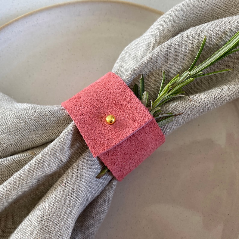 Colourful Suede Leather Napkin Ring in Tan Brown, Blue, Pink, Gold and Mint Green for Wedding Table Setting, Rainbow or Festival Theme image 8