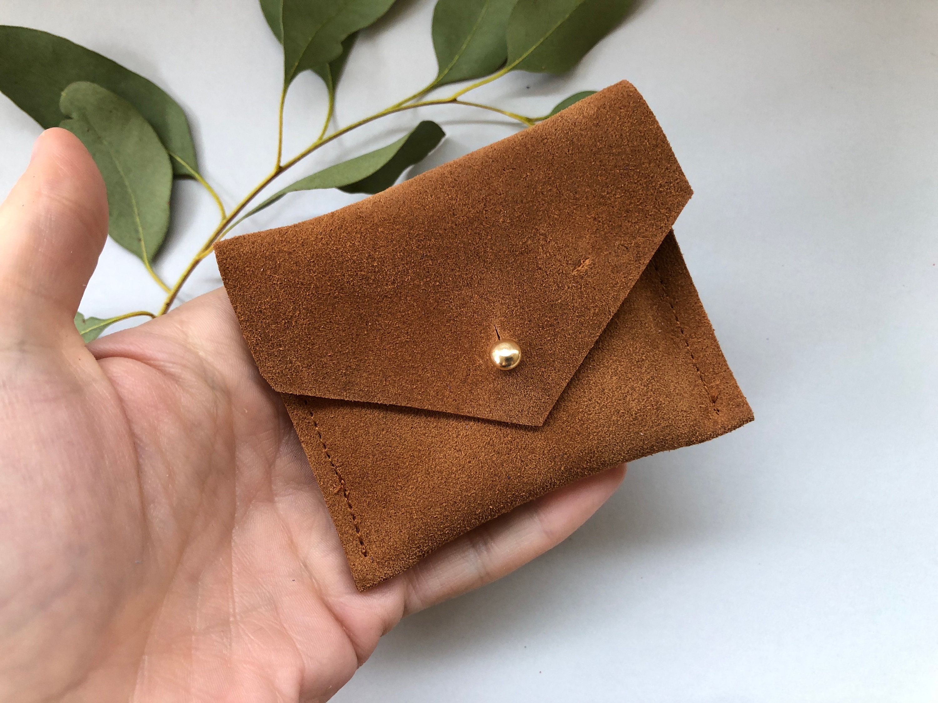 Personalised Square Business Card Holder in tan brown suede Etsy