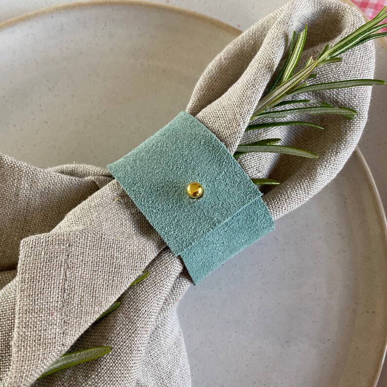 Colourful Suede Leather Napkin Ring in Tan Brown, Blue, Pink, Gold and Mint Green for Wedding Table Setting, Rainbow or Festival Theme image 6