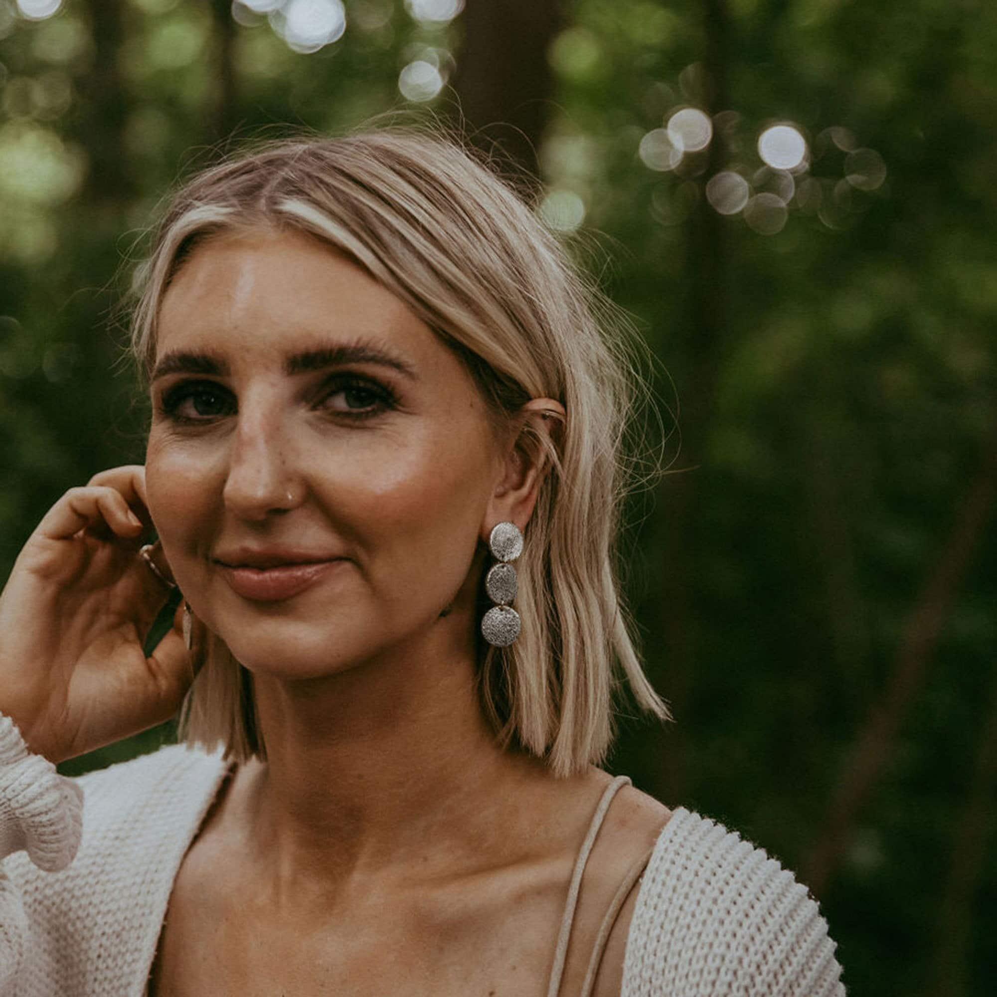 Abstract Circle Statement Earrings, Steren Boho Earrings in Gold Leather. Statement Silver Minimalist Jewellery