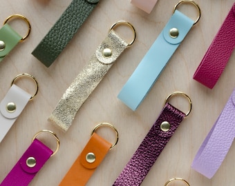 Personalised Leather Keyring in lots of colours, Leather Loop Keychain. Minimalist House warming gift.