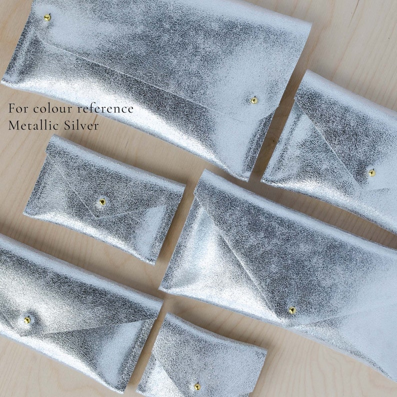 Leather Notions Pouch handmade with genuine leather, Personalised Leather Sewing Bag, Birthday gift for knitter, crafter or crochet gift. Silver