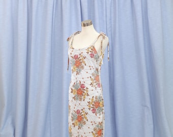 70s Floral Mermaid Maxi Dress - Silver Stretch Fabric, AU10-AU12