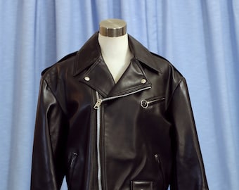 80s Faux Leather Jacket – Buckle Detail – Zip + Button Closure – USC – AU16