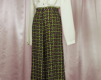 Floral Wide Leg High Waist Pants Black with yellow and Brown Flowers