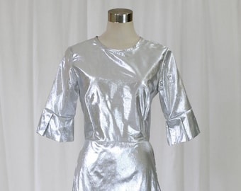 Silver Party Dress with Frill Sleeve