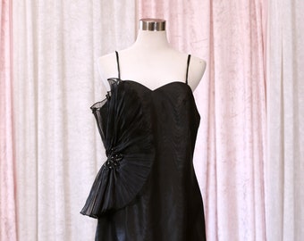 80s Black Prom  Eving Dress with Tull and Sequin Detail