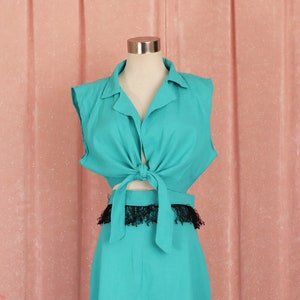 Aqua Cowboy Two Piece Set, Top and Matching High Waist Skirt