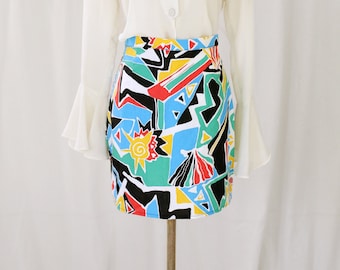 80s Rainbow Abstract Print Pencil Skirt