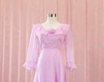 Vintage 70s Pastel Purple Maxi Dress with rose detail