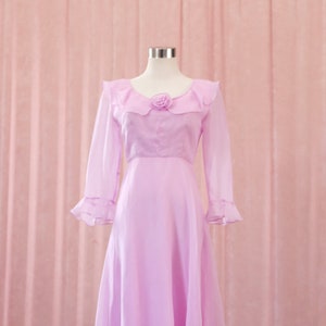 Vintage 70s Pastel Purple Maxi Dress with rose detail