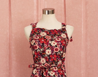 Floral 70s style Apron Wrap Dress Mini Hippy