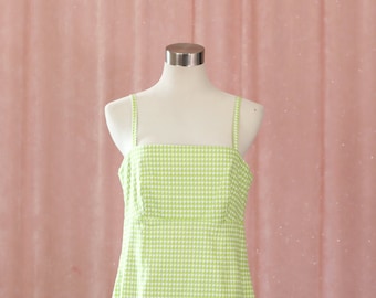 90s Style Lime Green Houndstooth Mini Dress