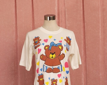 80s 90s Vintage Teddy Bear Print Summer Sleep Tshirt