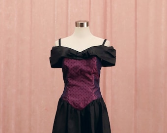 80s Black and Maroon Polka dot Prom Dress