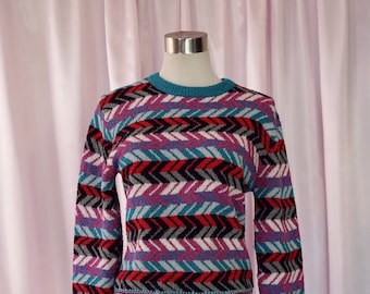 80s Geometric Print Knit Sweater Rainbow