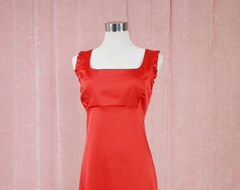 Vintage 90s Supre Silky Red Dress, Sleeveless, Frill Detail, Zip Back AU12