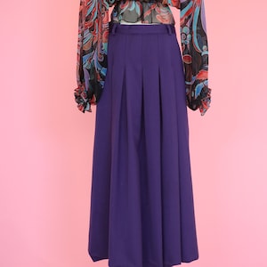 Vintage Deep Purple Box Pleated Midi Skirt AU12 Betty Barclay Button Zip Belt Loops