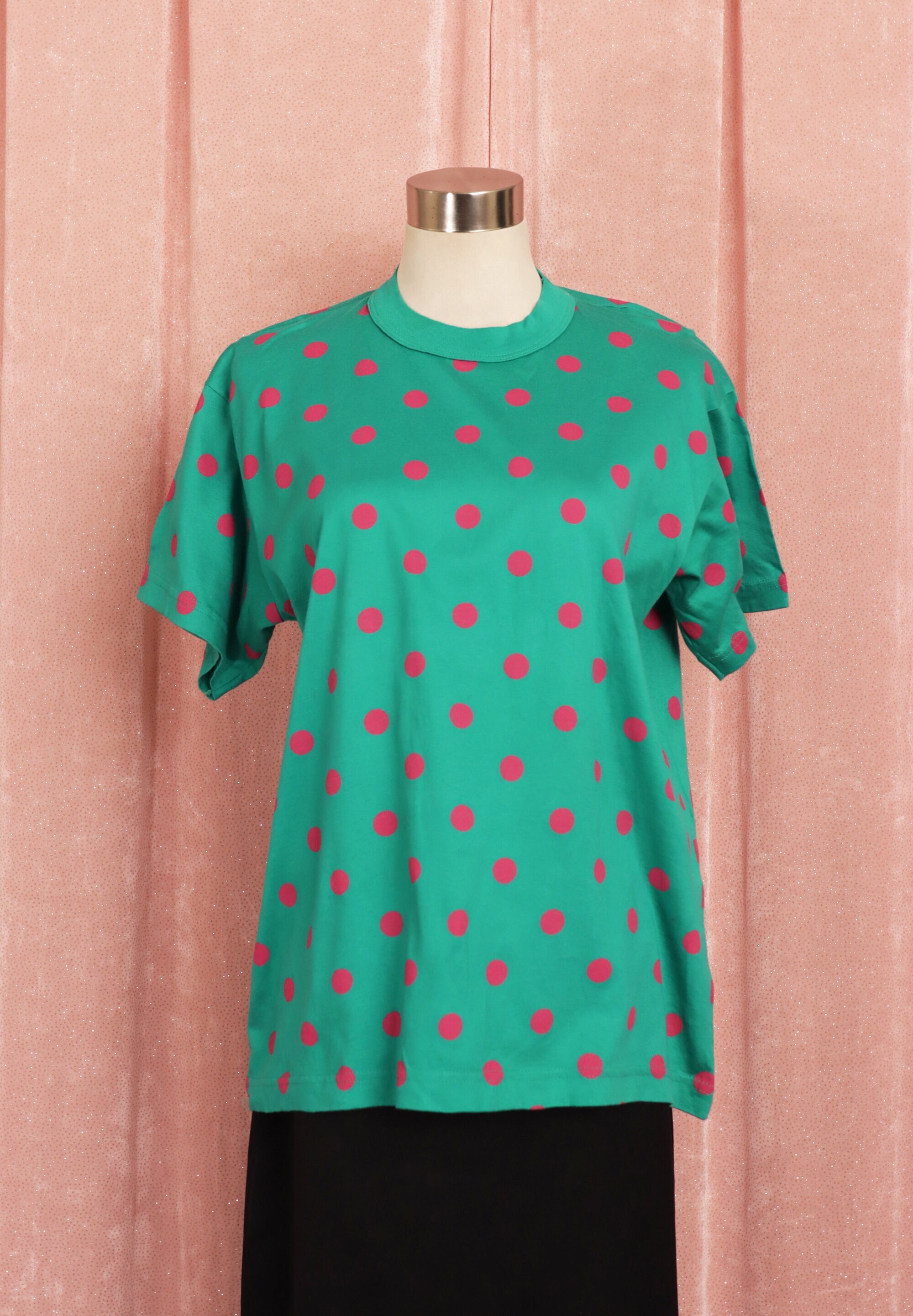 80s Green and Pink polka dot Tshirt
