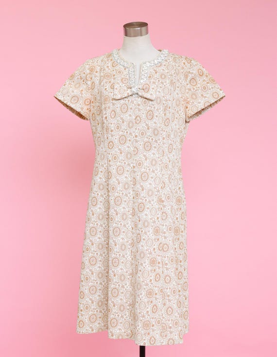 60s Vintage Gold Dress with Silver and Bow Detail - Noble Frocks Sydney