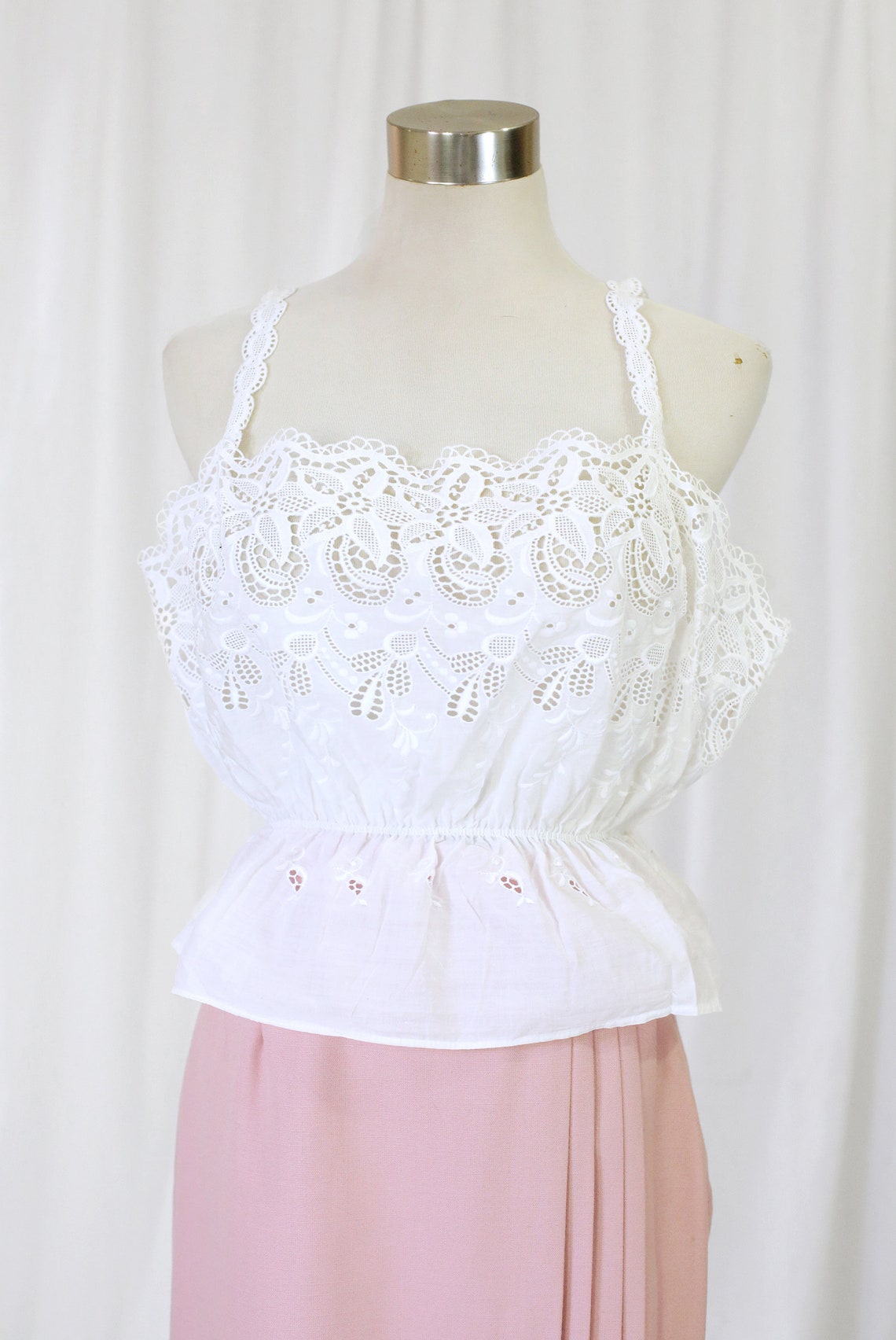 70s Lace White Frill Crop Top Bluse - Etsy