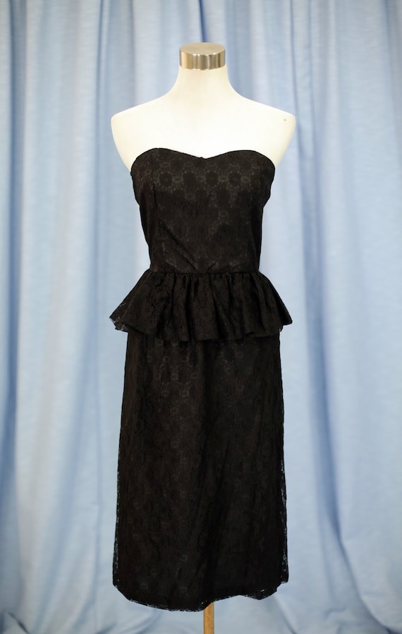Vintage 60s Black Lace Mini Dress with Frill Skirt