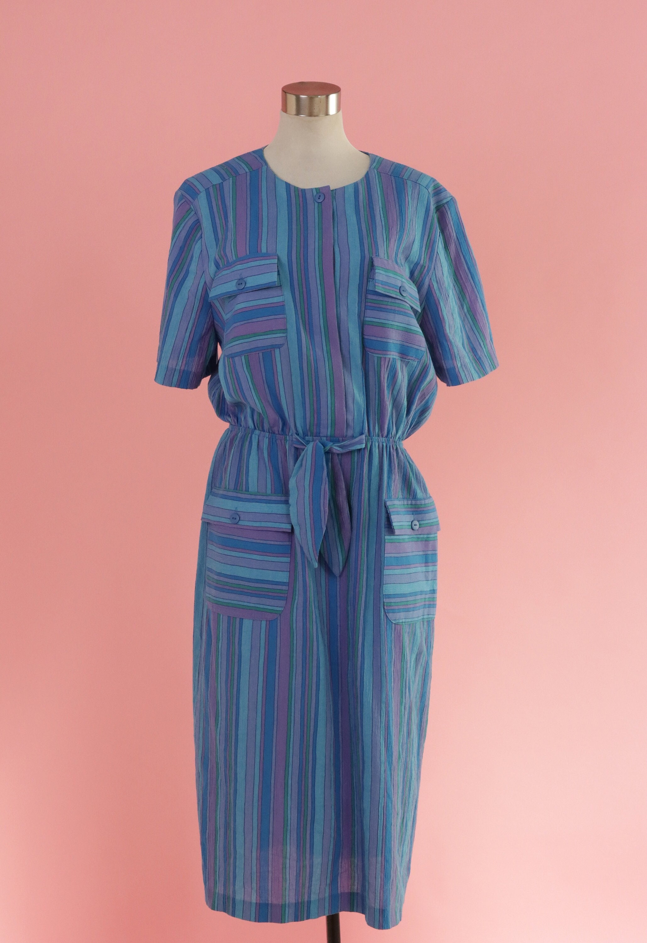 80s Blue and Purple Striped Dress - Etsy