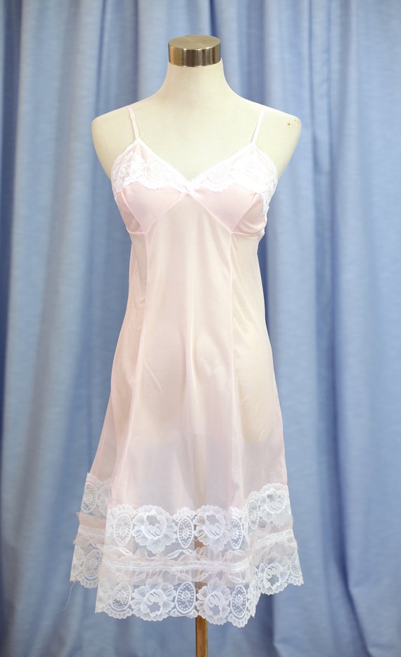 Pink 60s Sheer Frilly Slip with Adjustable Straps - image 6