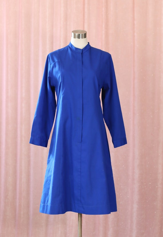 Vintage Electric Blue 70s Nurse Long Sleeve Dress - image 1