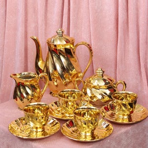 Vintage 1950s Gold Ceramic Tea Set: Mid-Century Modern Japan
