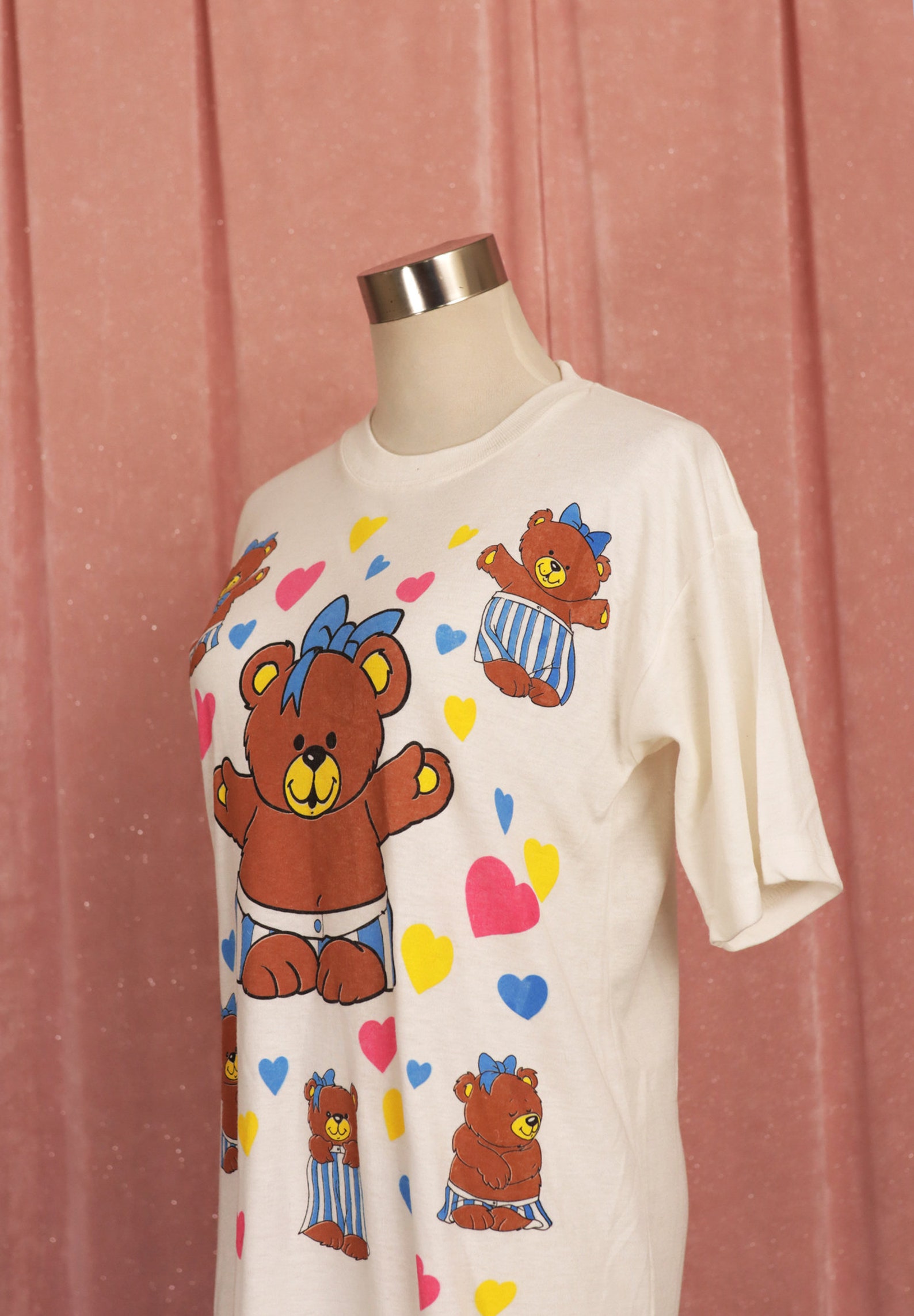 Vintage 80s Cream Teddy Bear Long Sleep Shirt AU10 Retro Pyjama Nightie ...
