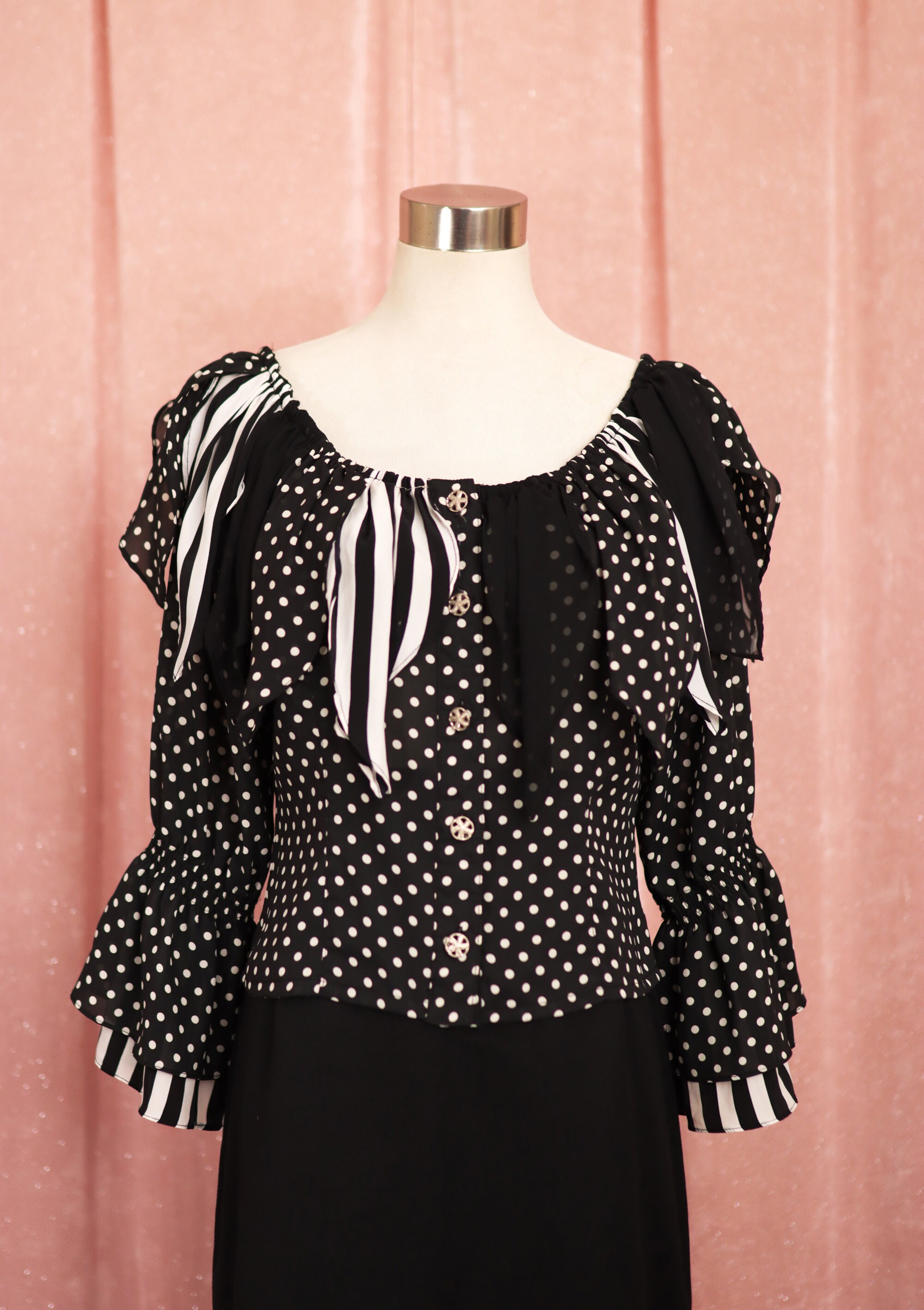 Black and White Polka Dot and Stripe Frill Sleeve Clown Top - Etsy