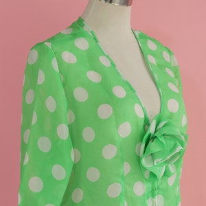 Green And White Polka Dot Dress Without Sleeves