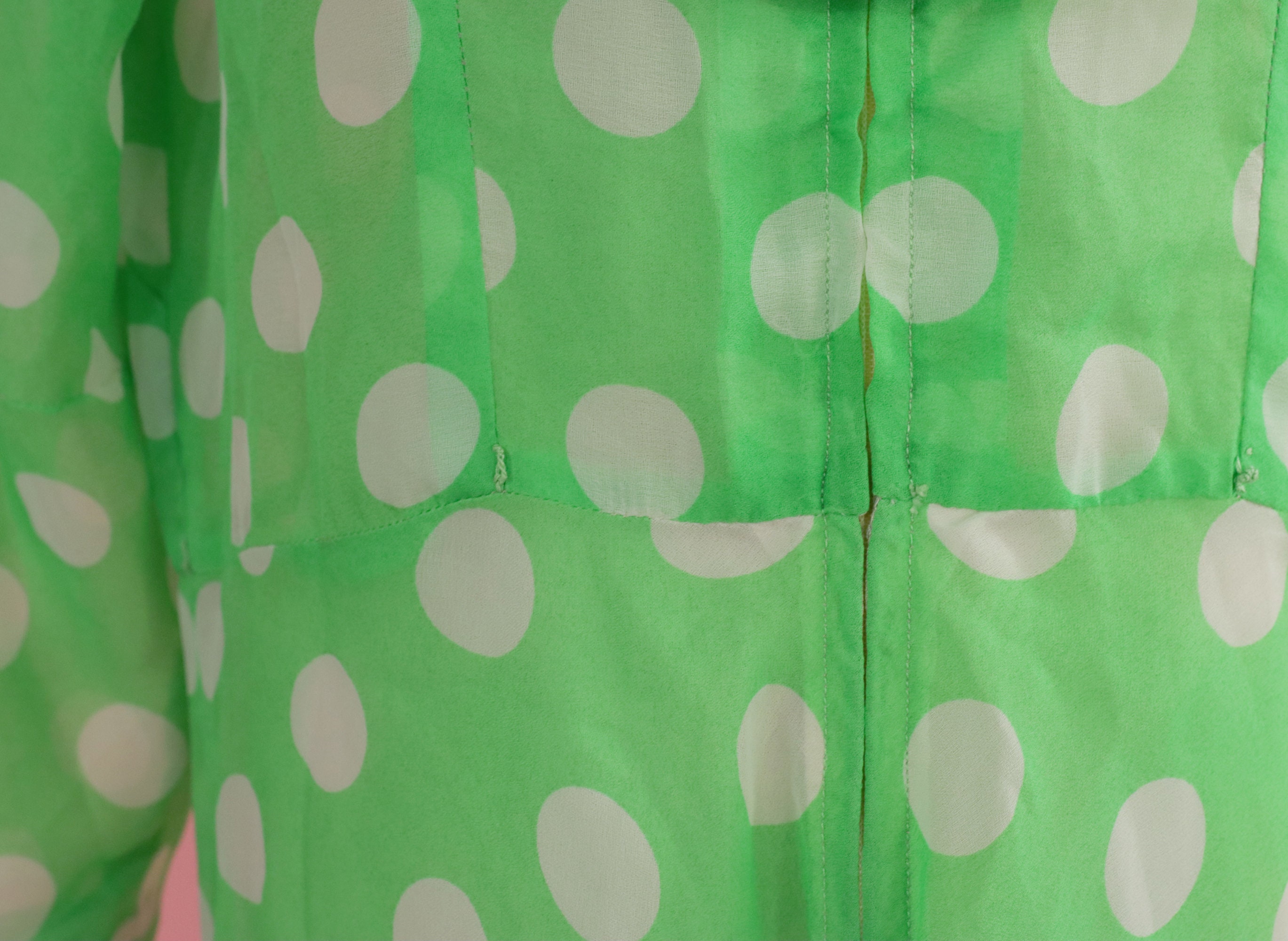 Green And White Polka Dot Dress With Long Sleeves