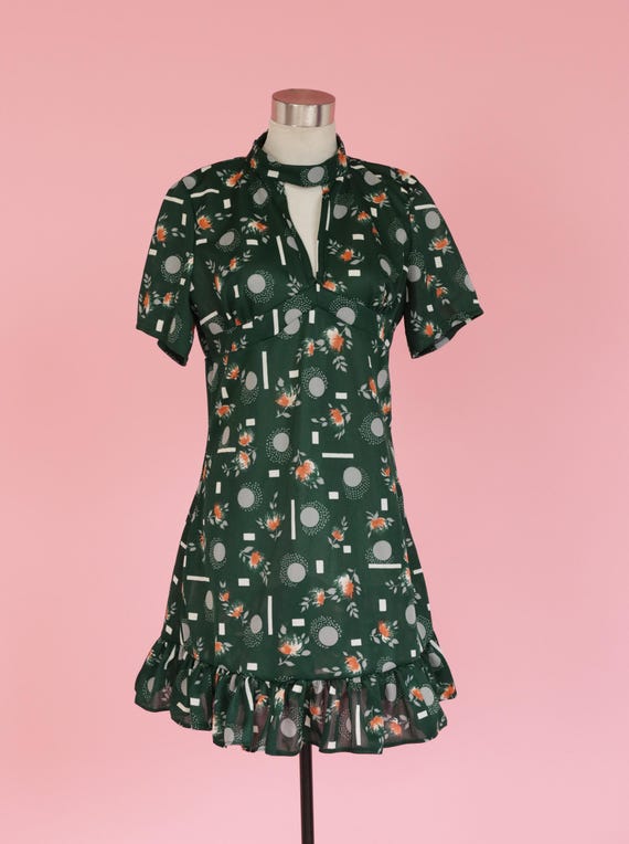 dark green floral mini dress Darling Daisy Floral Tiered Green Mini Dress main image 0