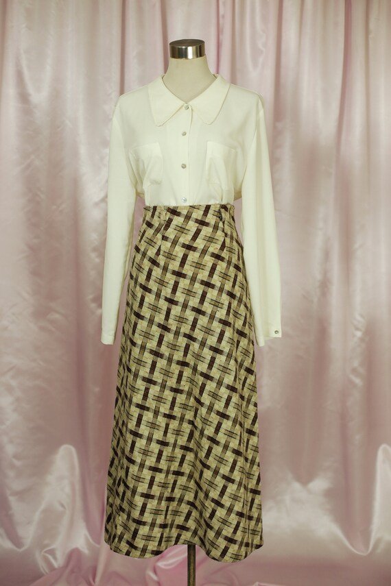 70s Check Brown and Cream Winter Maxi Skirt