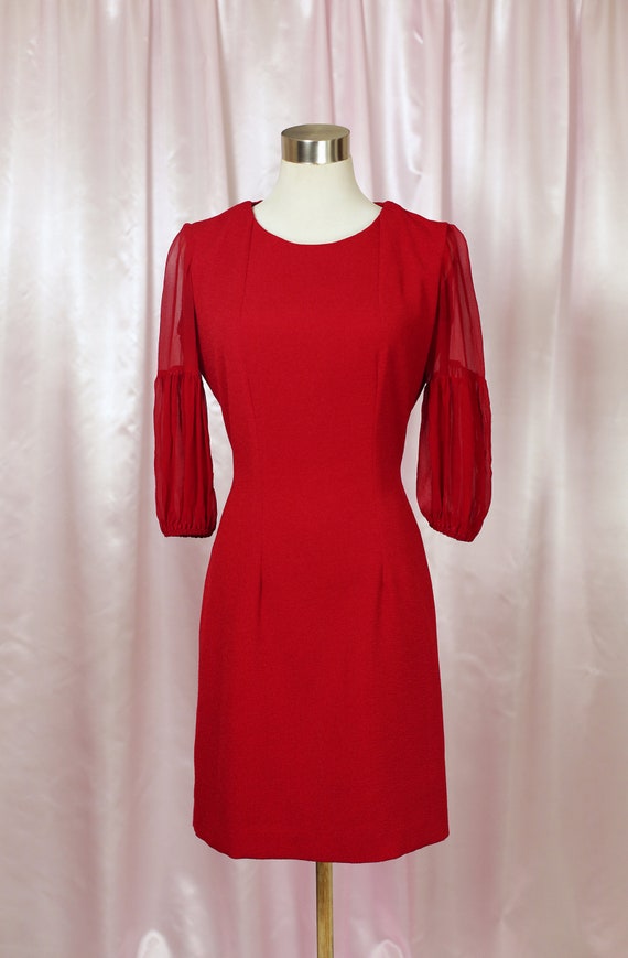 90s Red Mini Dress with Sheer Sleeves - image 1